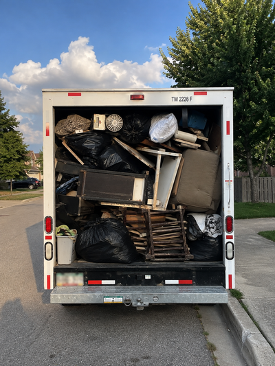 Junky Brothers box truck fully loaded with junk removal haul
